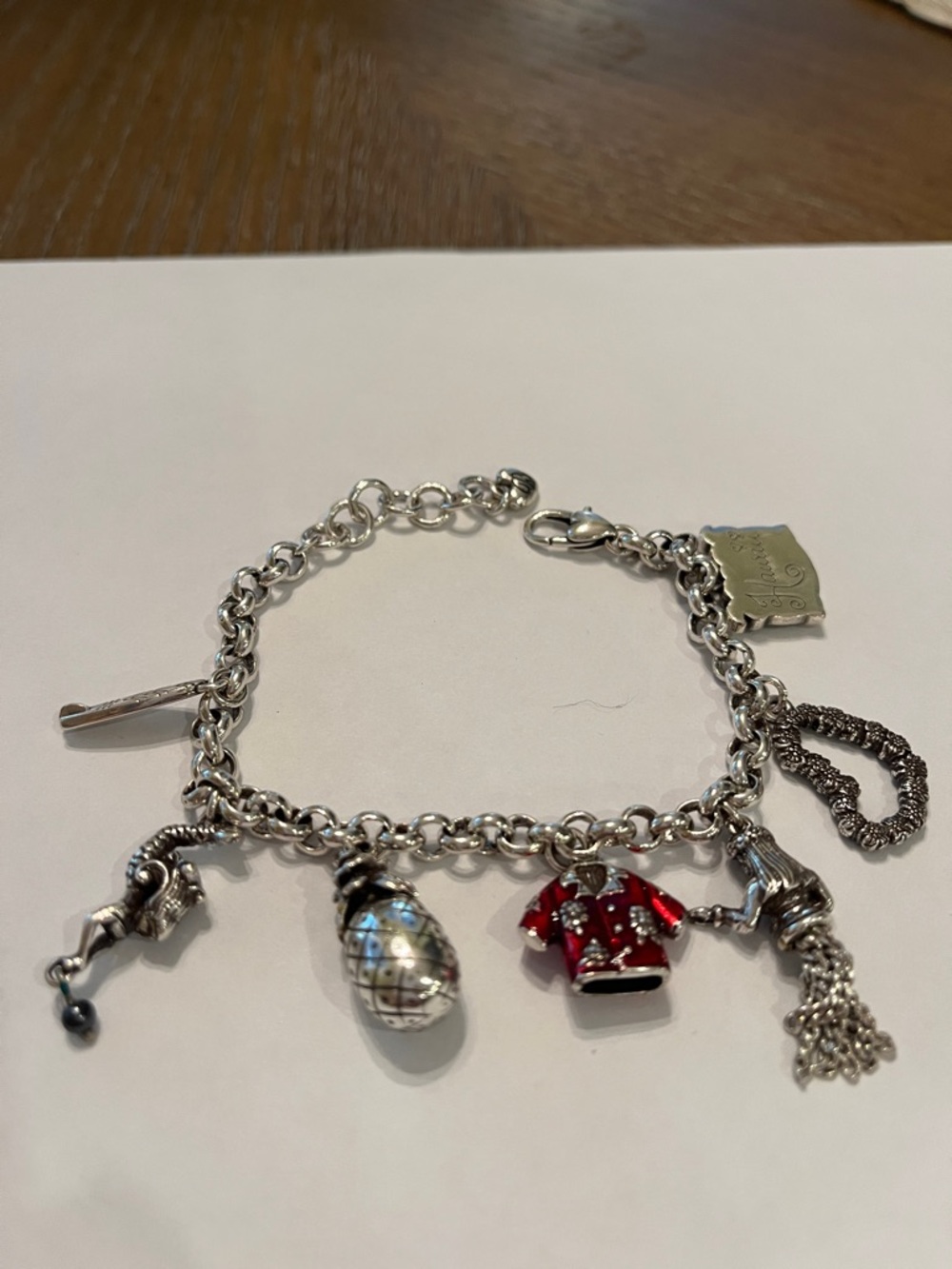 Brighton Hawaii Silver Charm Bracelet with Red Enamel Sweater Charm